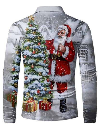 Piet | Casual Long Sleeve Polo with Christmas Print