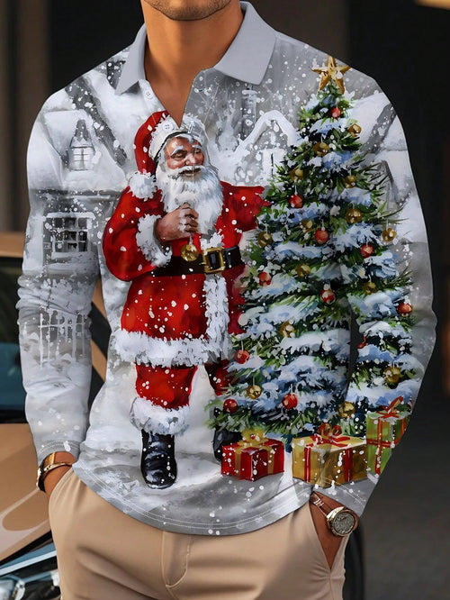 Piet | Casual Long Sleeve Polo with Christmas Print