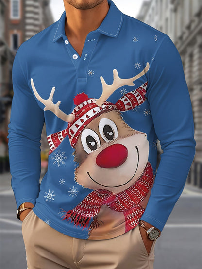 Reindeer | Casual Men's Christmas Shirt with Long Sleeves and Notched Collar