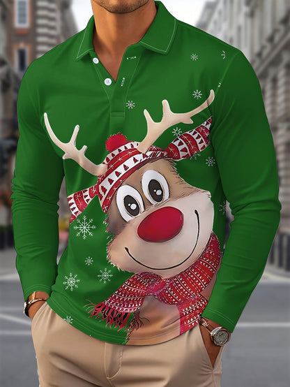 Reindeer | Casual Men's Christmas Shirt with Long Sleeves and Notched Collar