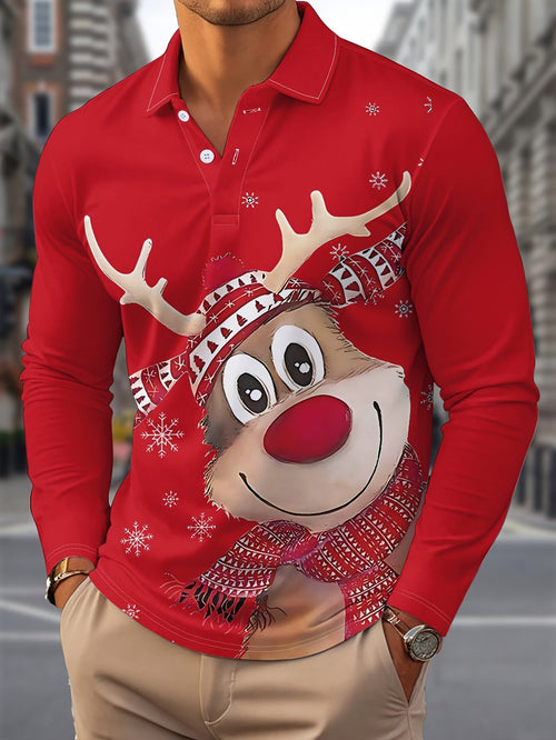 Reindeer | Casual Men's Christmas Shirt with Long Sleeves and Notched Collar