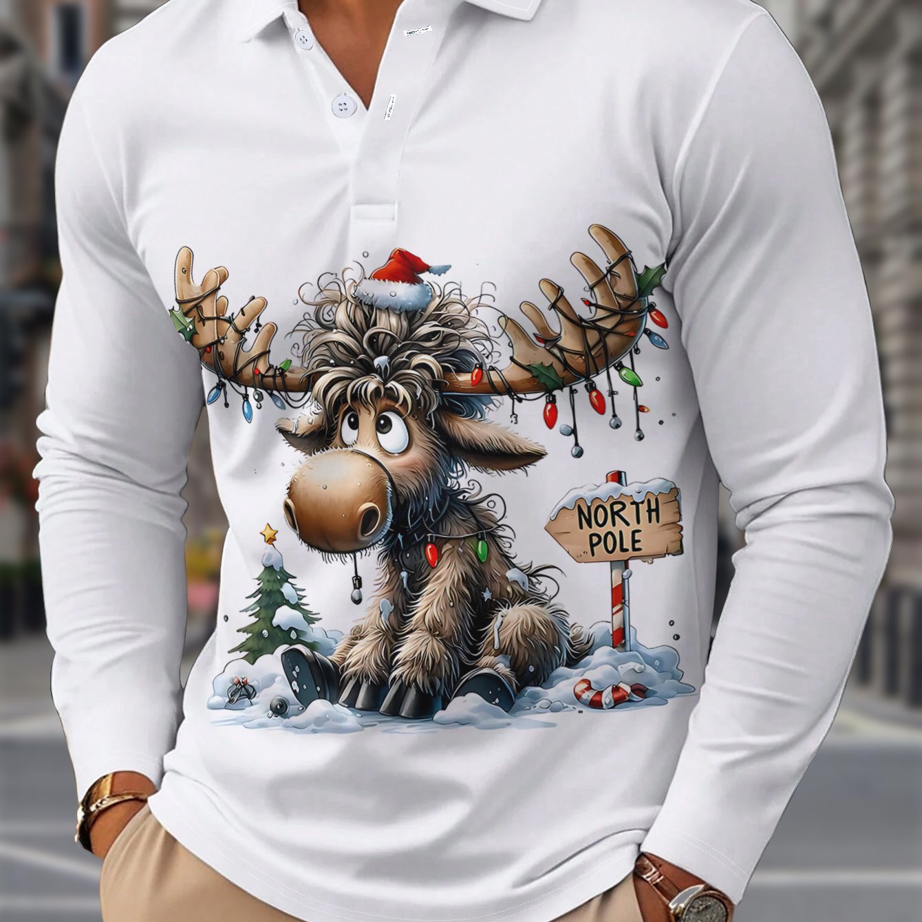 Rens | Men's Christmas Shirt with Reindeer Print and Long Sleeves