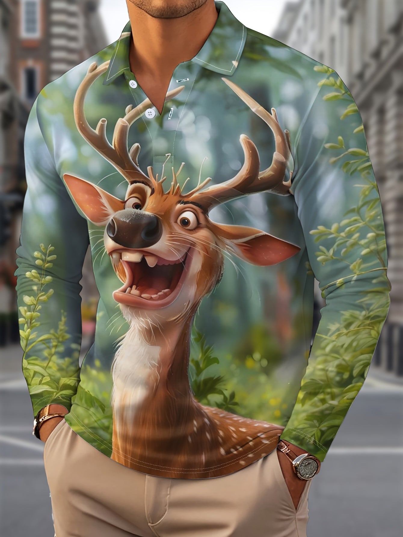 Rens | Men's Christmas Shirt with Reindeer Print and Long Sleeves