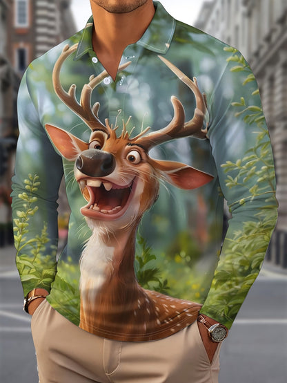 Rens | Men's Christmas Shirt with Reindeer Print and Long Sleeves