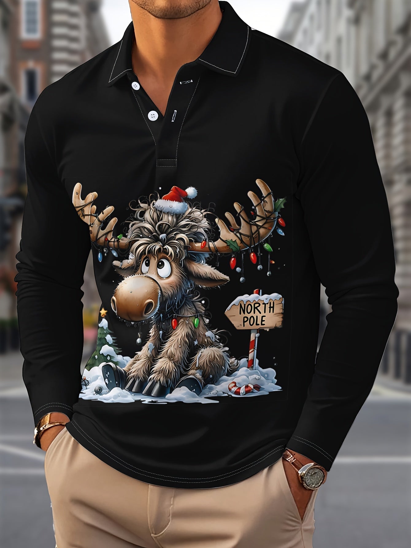 Rens | Men's Christmas Shirt with Reindeer Print and Long Sleeves