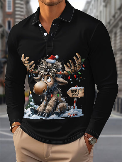 Rens | Men's Christmas Shirt with Reindeer Print and Long Sleeves