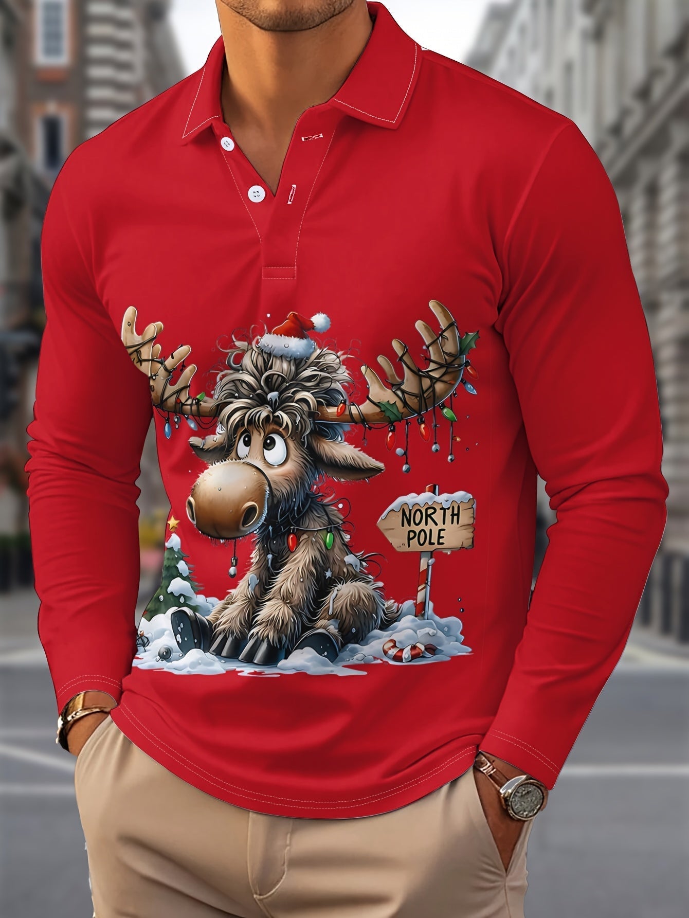 Rens | Men's Christmas Shirt with Reindeer Print and Long Sleeves