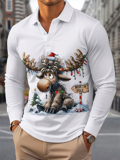 Rens | Men's Christmas Shirt with Reindeer Print and Long Sleeves