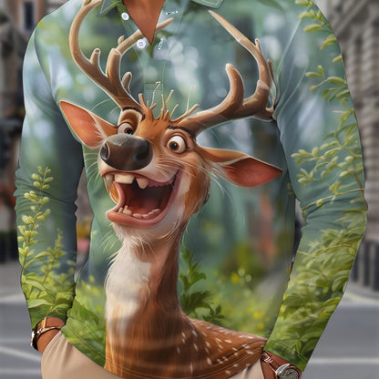 Rens | Men's Christmas Shirt with Reindeer Print and Long Sleeves