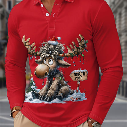 Rens | Men's Christmas Shirt with Reindeer Print and Long Sleeves