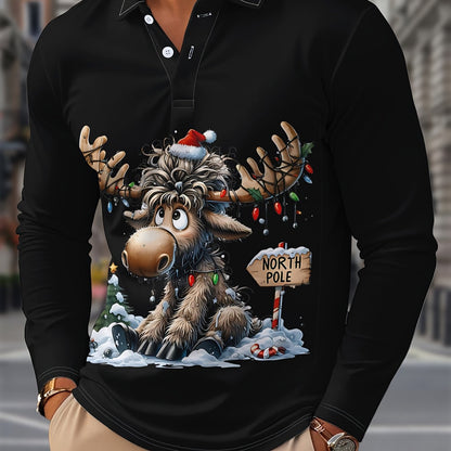Rens | Men's Christmas Shirt with Reindeer Print and Long Sleeves