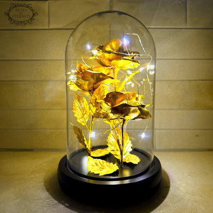 Rose | Gold Coloured Rose in Glass