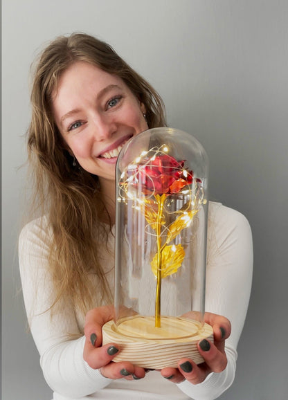 Rose | Gold Coloured Rose in Glass