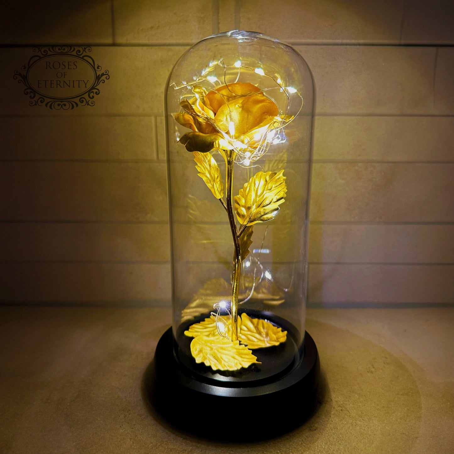 Rose | Gold Coloured Rose in Glass
