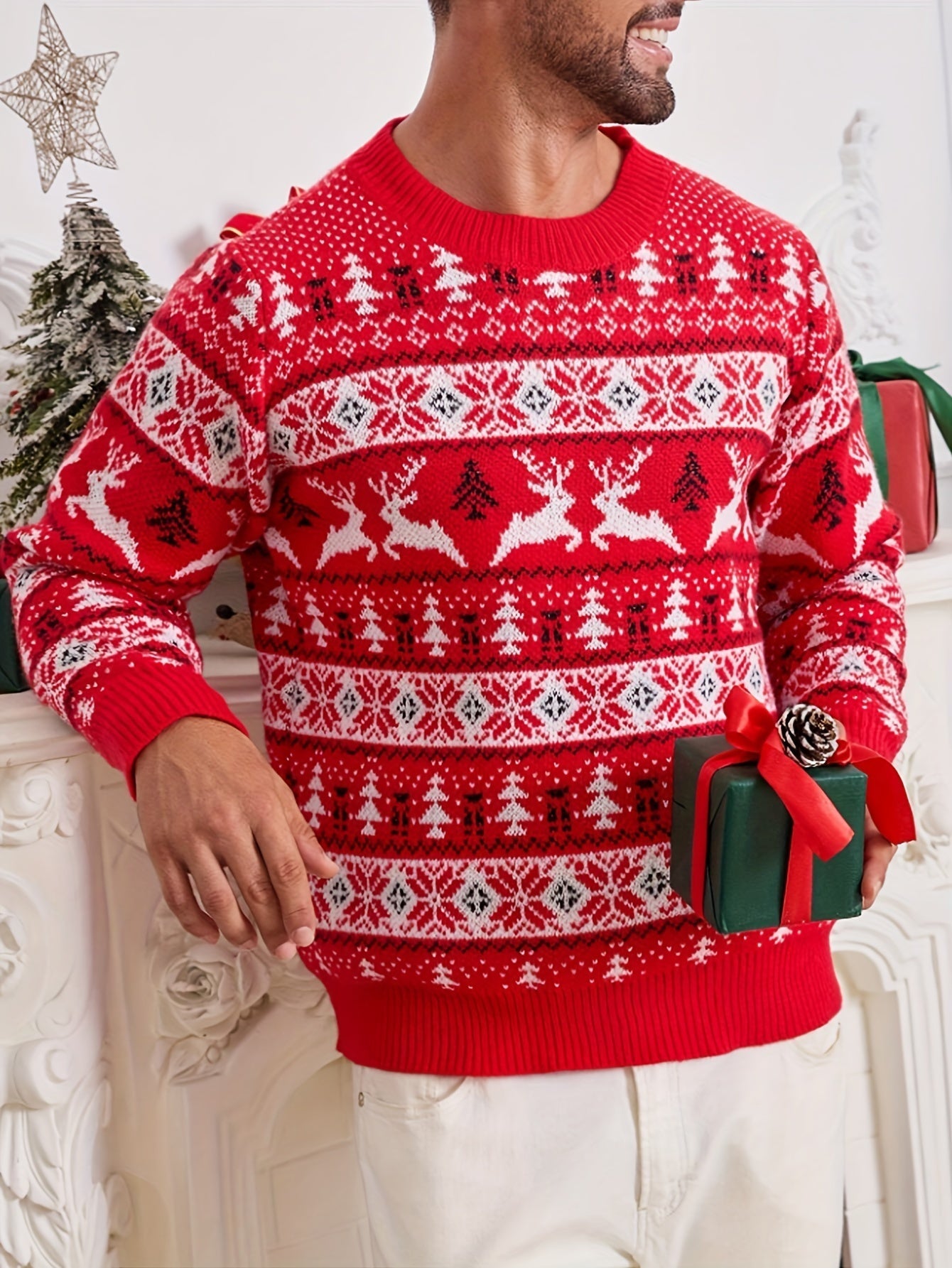 Ruben | Festive Christmas Knitted Men's Jumper with Reindeer Design
