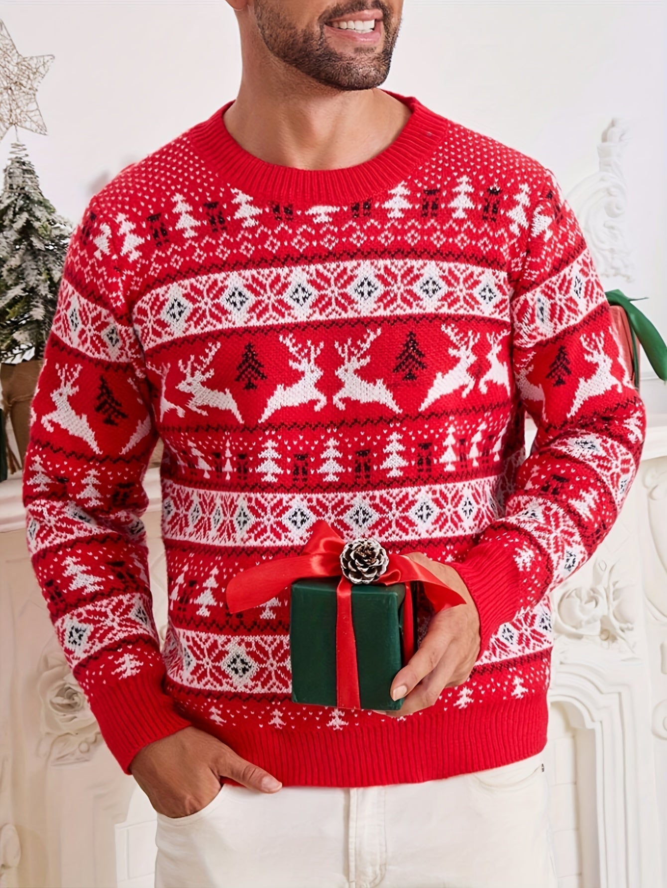Ruben | Festive Christmas Knitted Men's Jumper with Reindeer Design