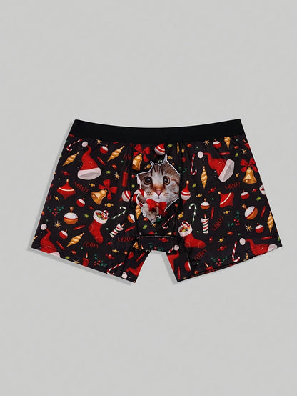 Ruben | Stylish Men's Christmas Cat Print Boxer Briefs