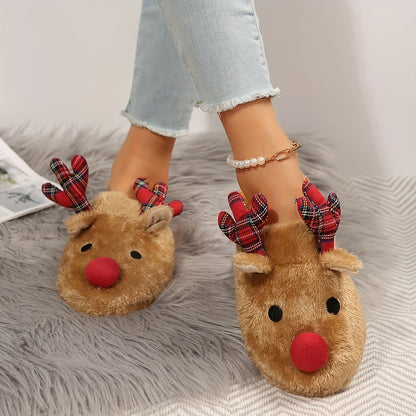 Rudolf | Cosy Christmas Reindeer Plush Slippers for Women