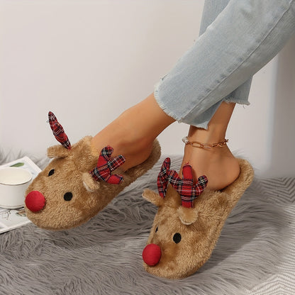 Rudolf | Cosy Christmas Reindeer Plush Slippers for Women