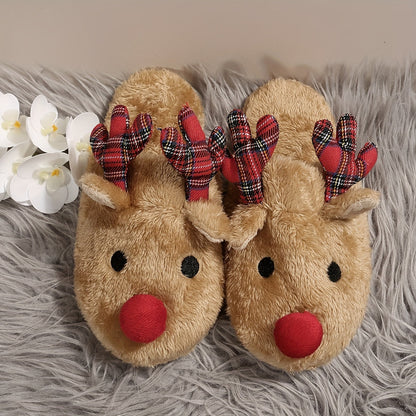 Rudolf | Cosy Christmas Reindeer Plush Slippers for Women