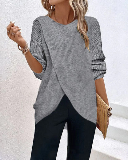 Sandra | Plain jumper with round neck and split