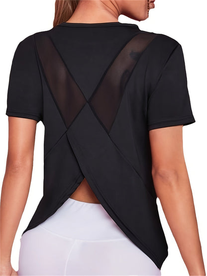 Sara | Quick-drying women's sports t-shirt with short sleeves and breathable mesh contrast