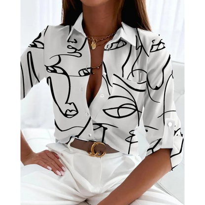 Sofie | Elegant women's blouse in a business style with a lined print