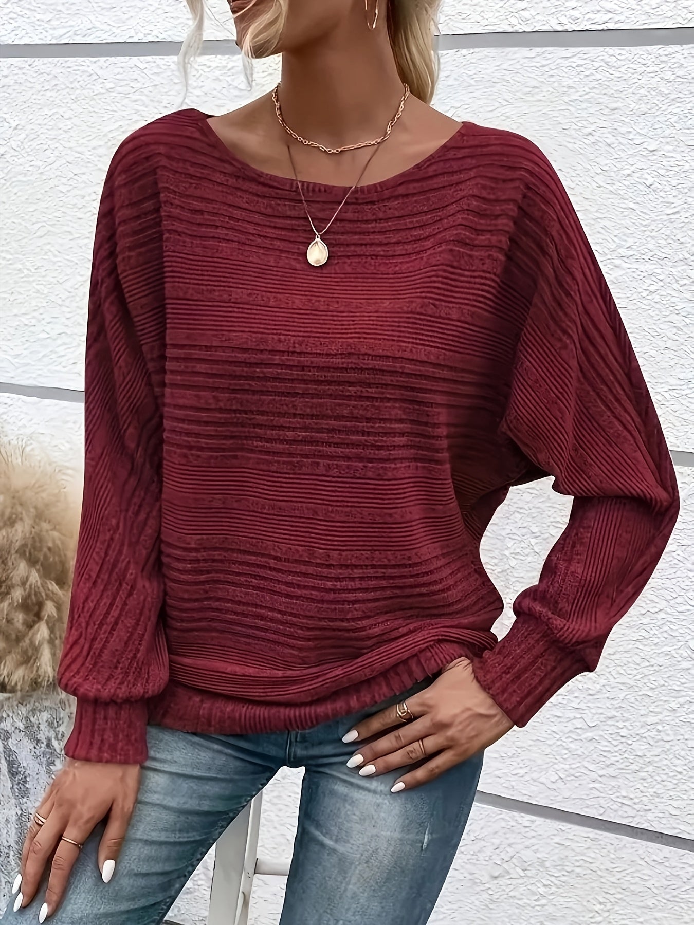 Sophie | Plain casual pullover with round neck and wide sleeves