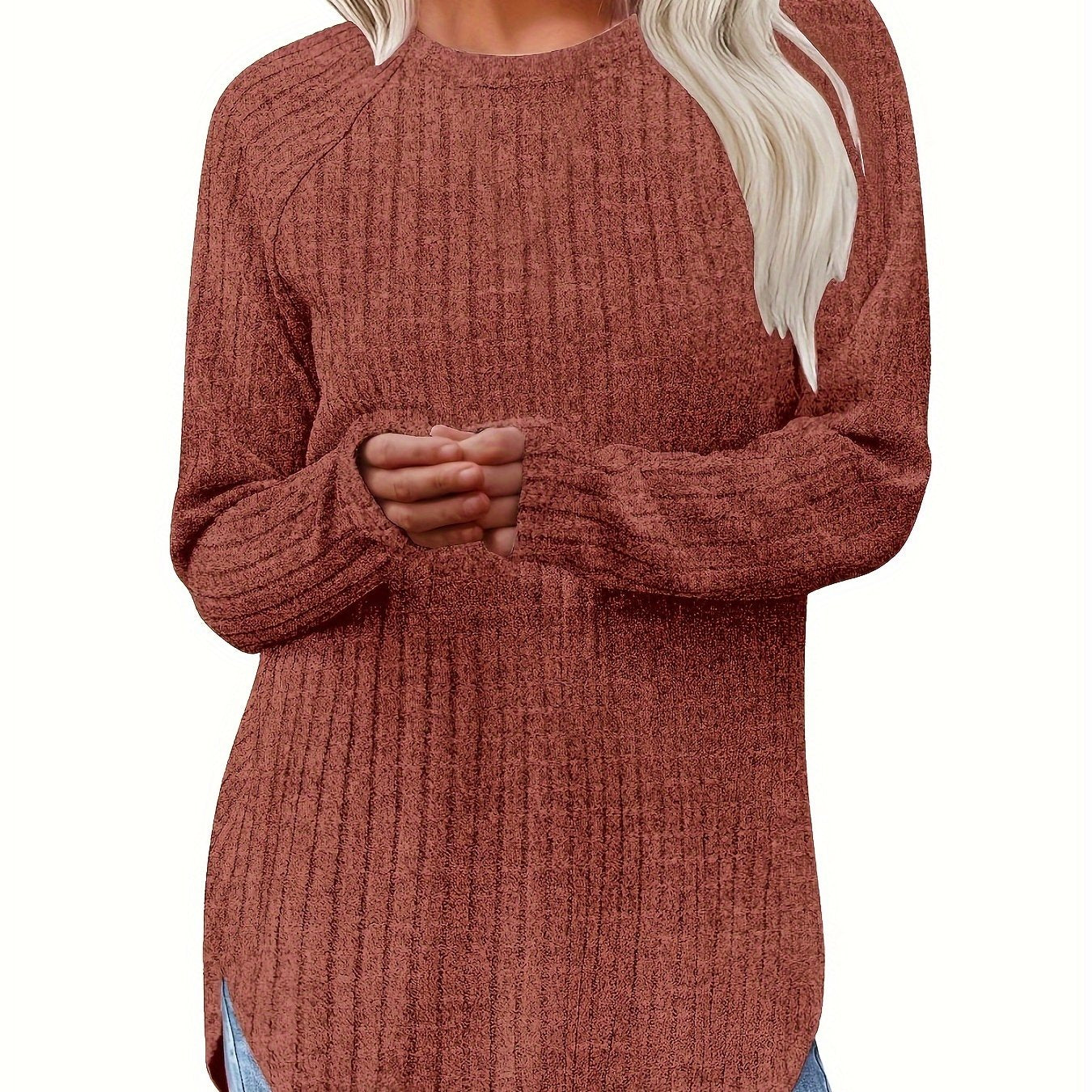 Sophie | Plain Colour Ribbed Long Sleeve T-Shirt