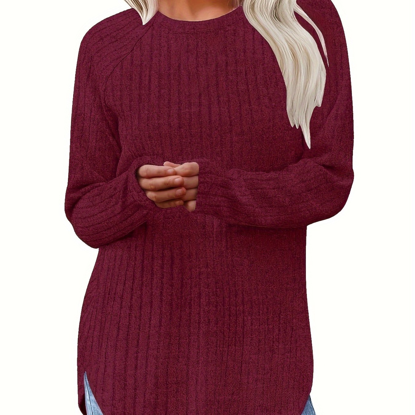 Sophie | Plain Colour Ribbed Long Sleeve T-Shirt