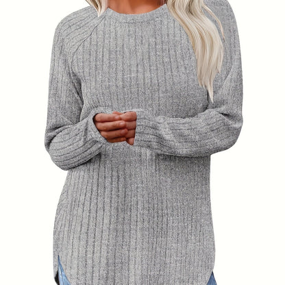 Sophie | Plain Colour Ribbed Long Sleeve T-Shirt