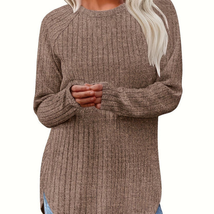 Sophie | Plain Colour Ribbed Long Sleeve T-Shirt