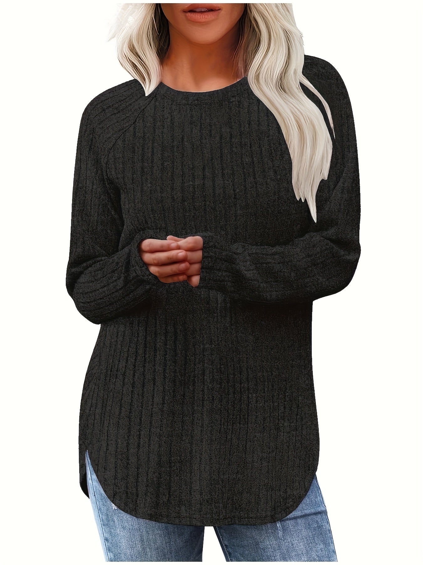 Sophie | Plain Colour Ribbed Long Sleeve T-Shirt