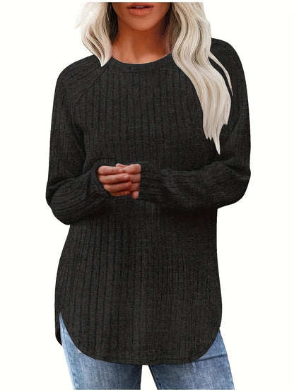 Sophie | Plain Colour Ribbed Long Sleeve T-Shirt