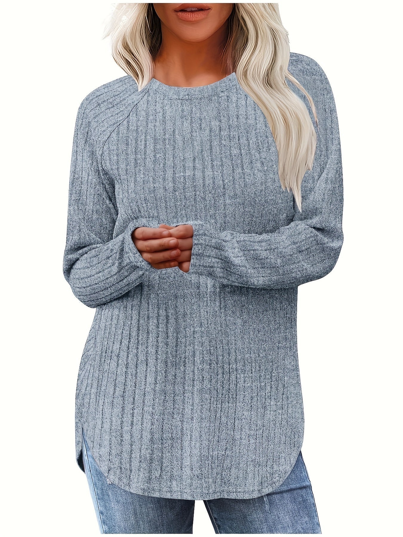 Sophie | Plain Colour Ribbed Long Sleeve T-Shirt