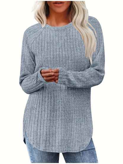 Sophie | Plain Colour Ribbed Long Sleeve T-Shirt