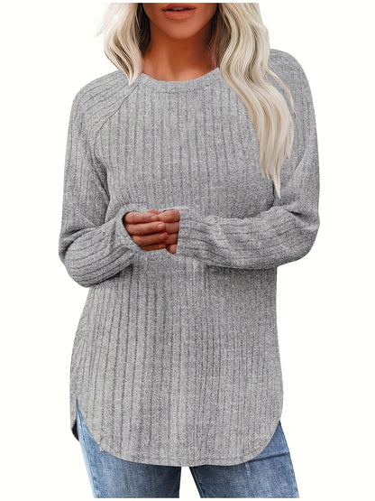Sophie | Plain Colour Ribbed Long Sleeve T-Shirt