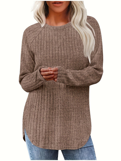 Sophie | Plain Colour Ribbed Long Sleeve T-Shirt