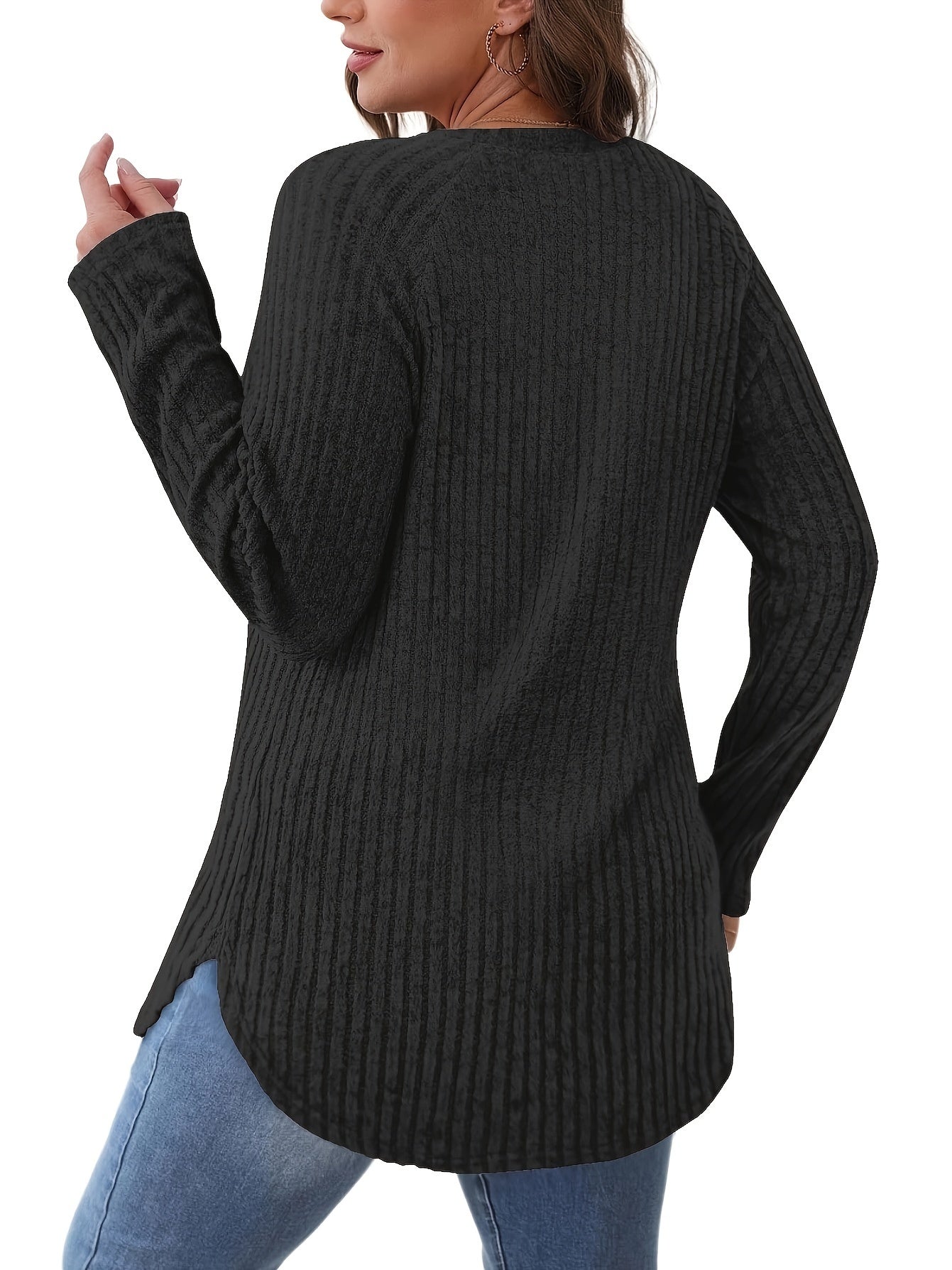 Sophie | Plain Colour Ribbed Long Sleeve T-Shirt