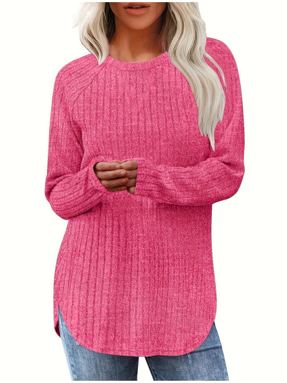 Sophie | Plain Colour Ribbed Long Sleeve T-Shirt