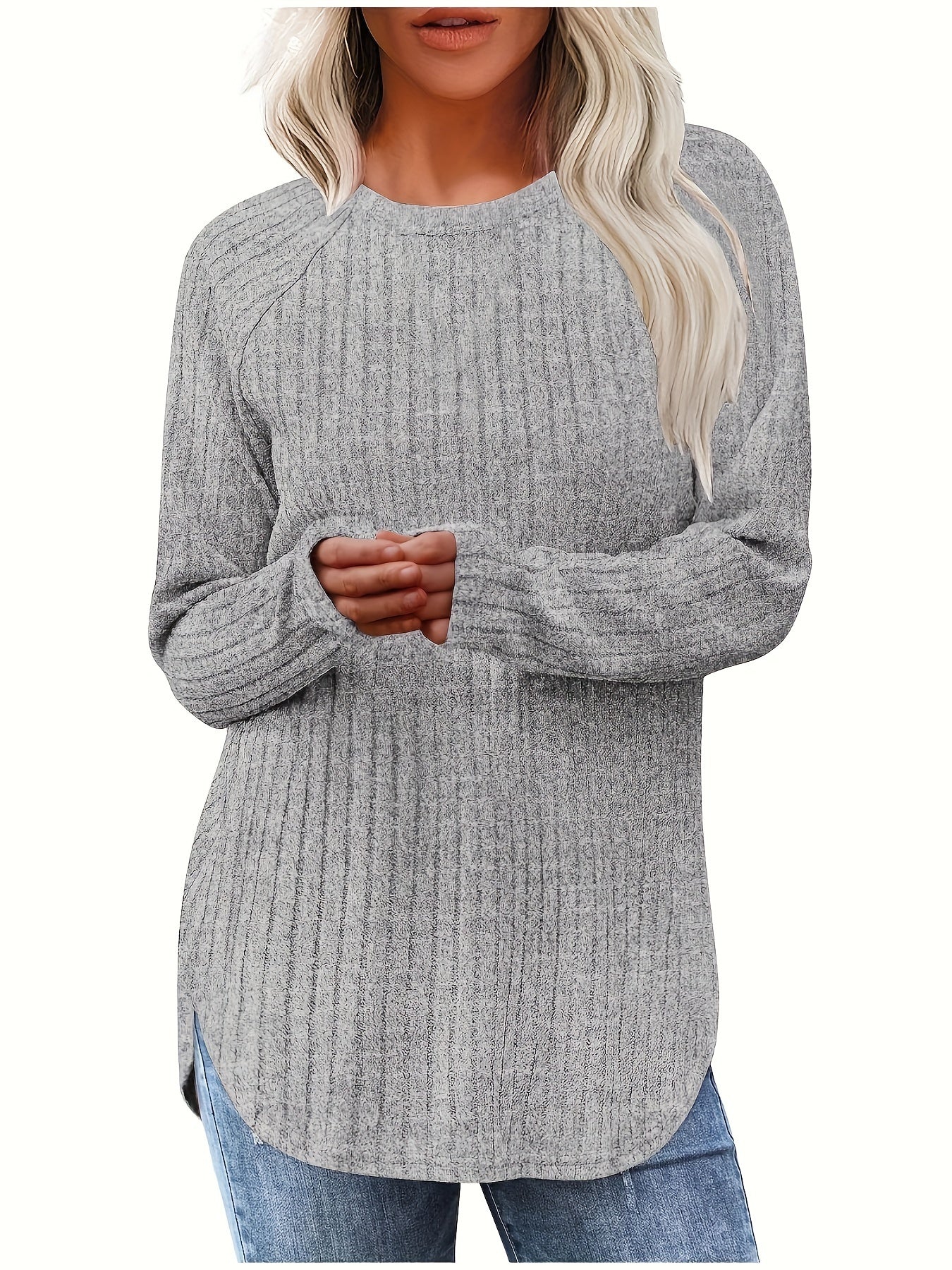 Sophie | Plain Colour Ribbed Long Sleeve T-Shirt
