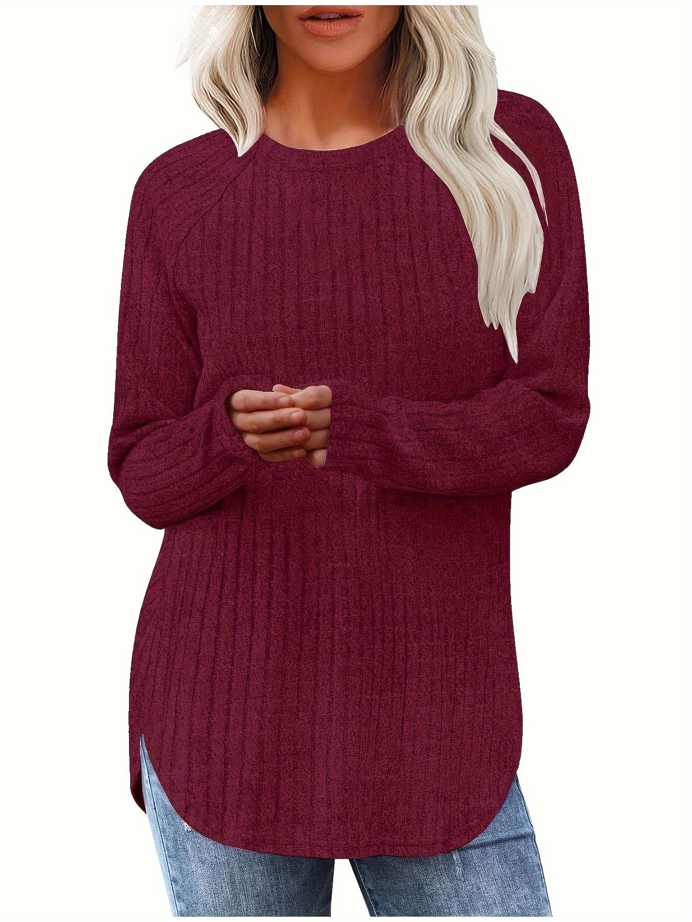 Sophie | Plain Colour Ribbed Long Sleeve T-Shirt