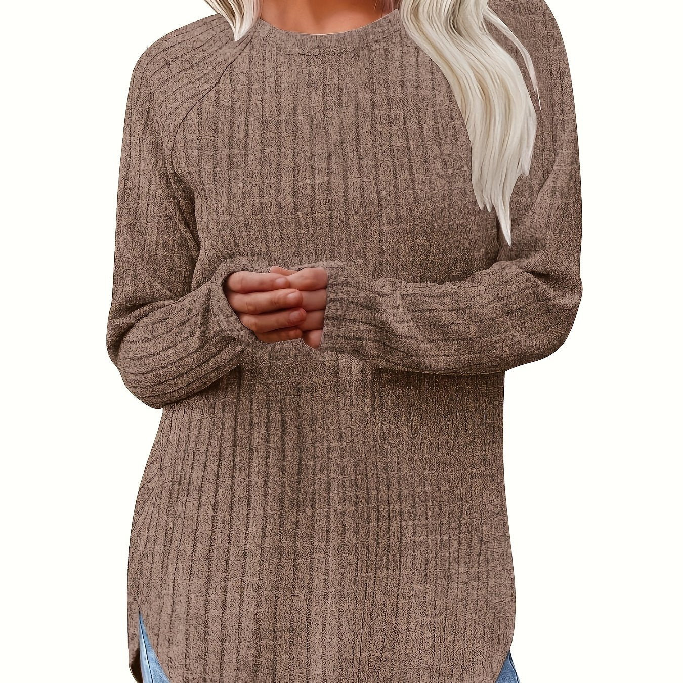 Sophie | Plain Colour Ribbed Long Sleeve T-Shirt