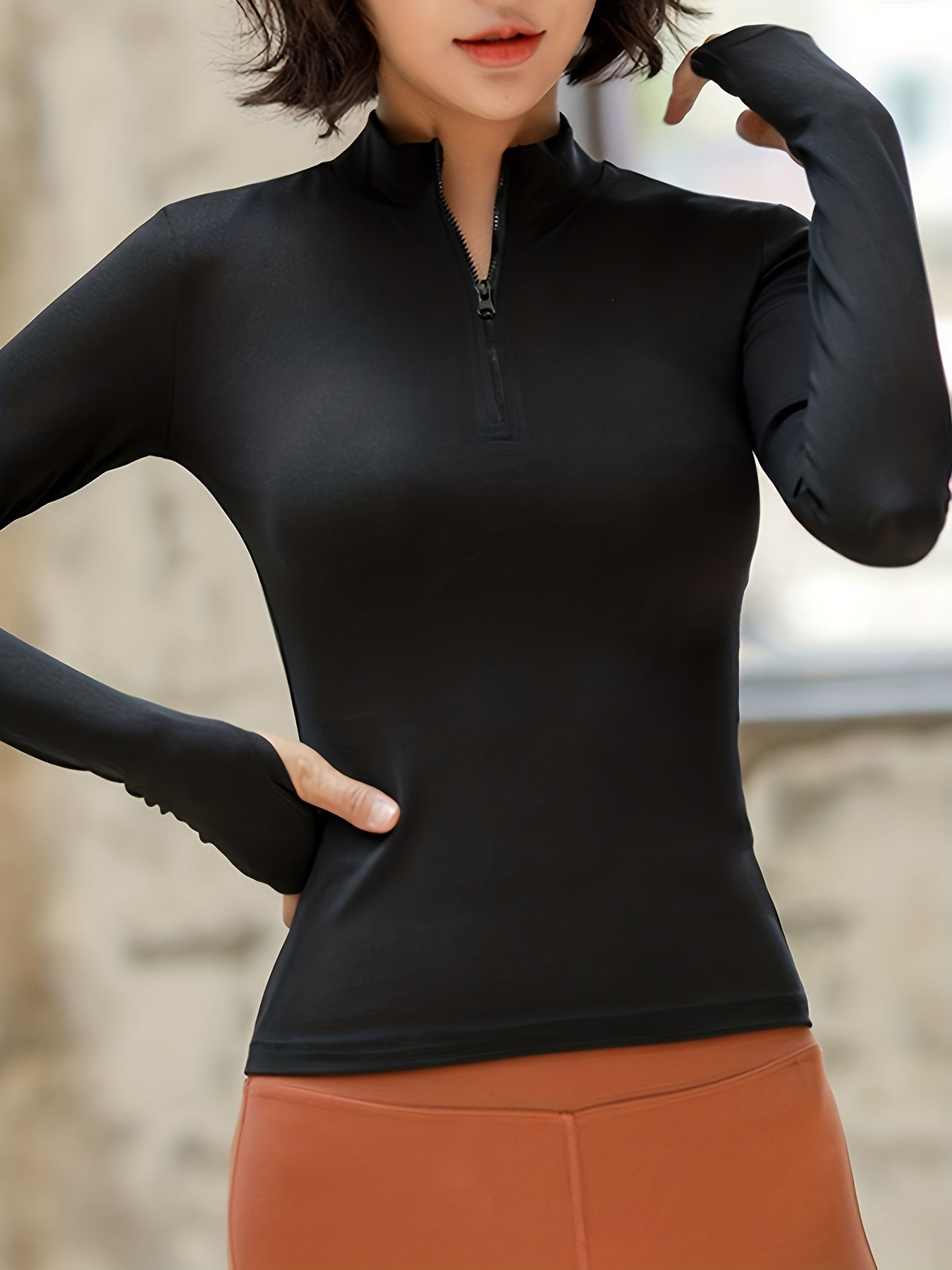 Sophie | Plain Long Sleeve Women's T-Shirt with Half Zip