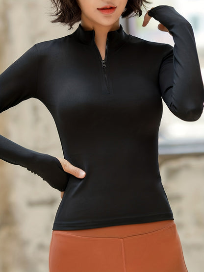 Sophie | Plain Long Sleeve Women's T-Shirt with Half Zip
