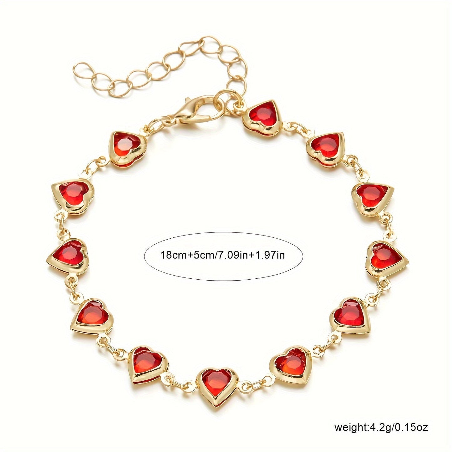 Sophie | Elegant Red Heart Charm Bracelet
