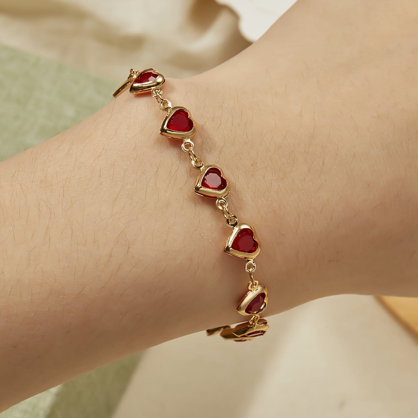 Sophie | Elegant Red Heart Charm Bracelet