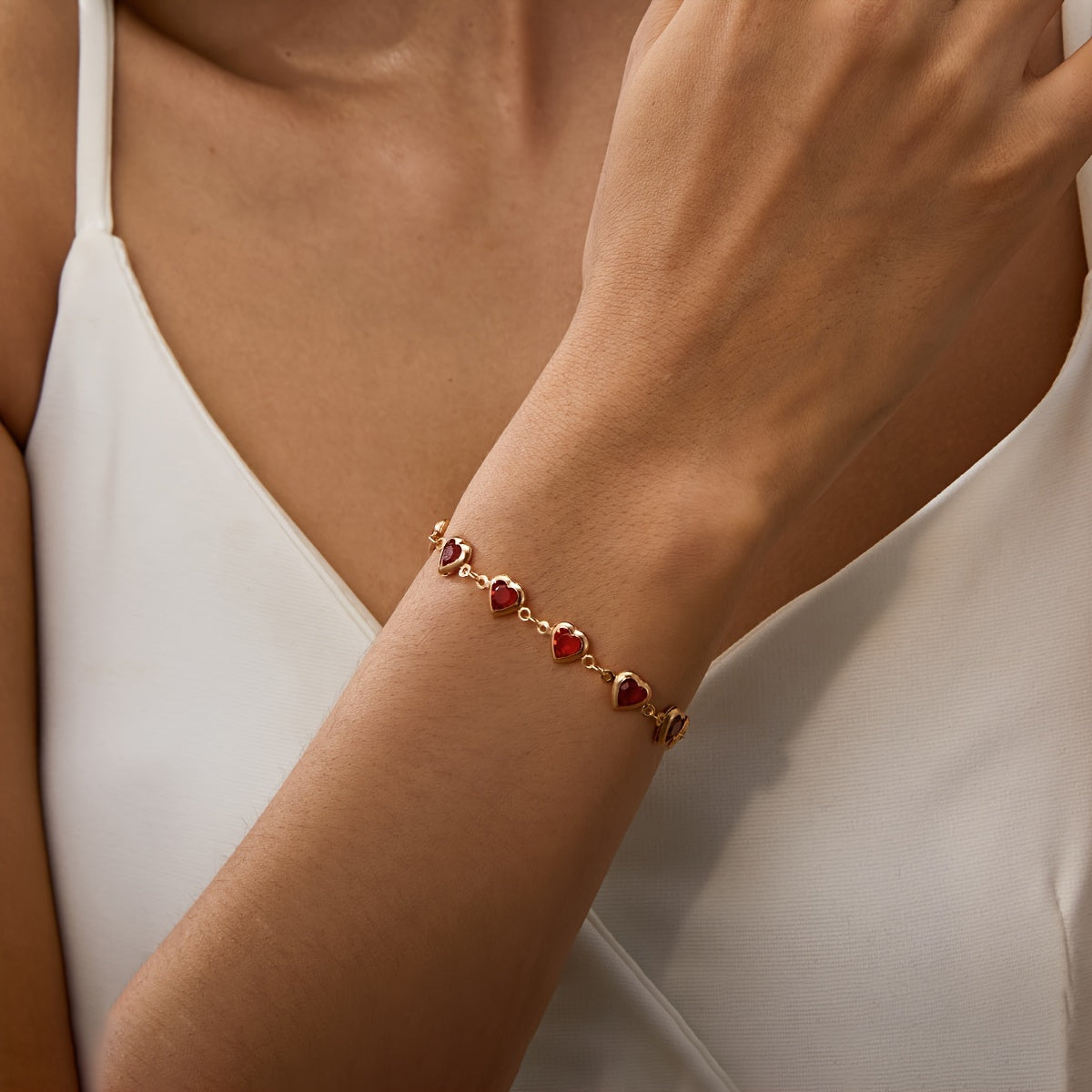 Sophie | Elegant Red Heart Charm Bracelet