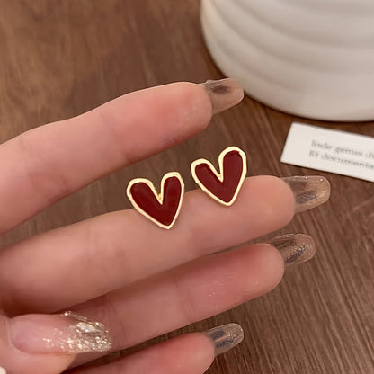 Sophie | Elegant Red Heart Stud Earrings