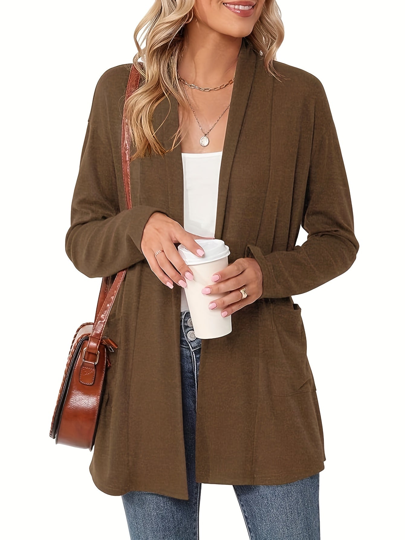 Sophie | Thick knitted casual cardigan with long sleeves and open front